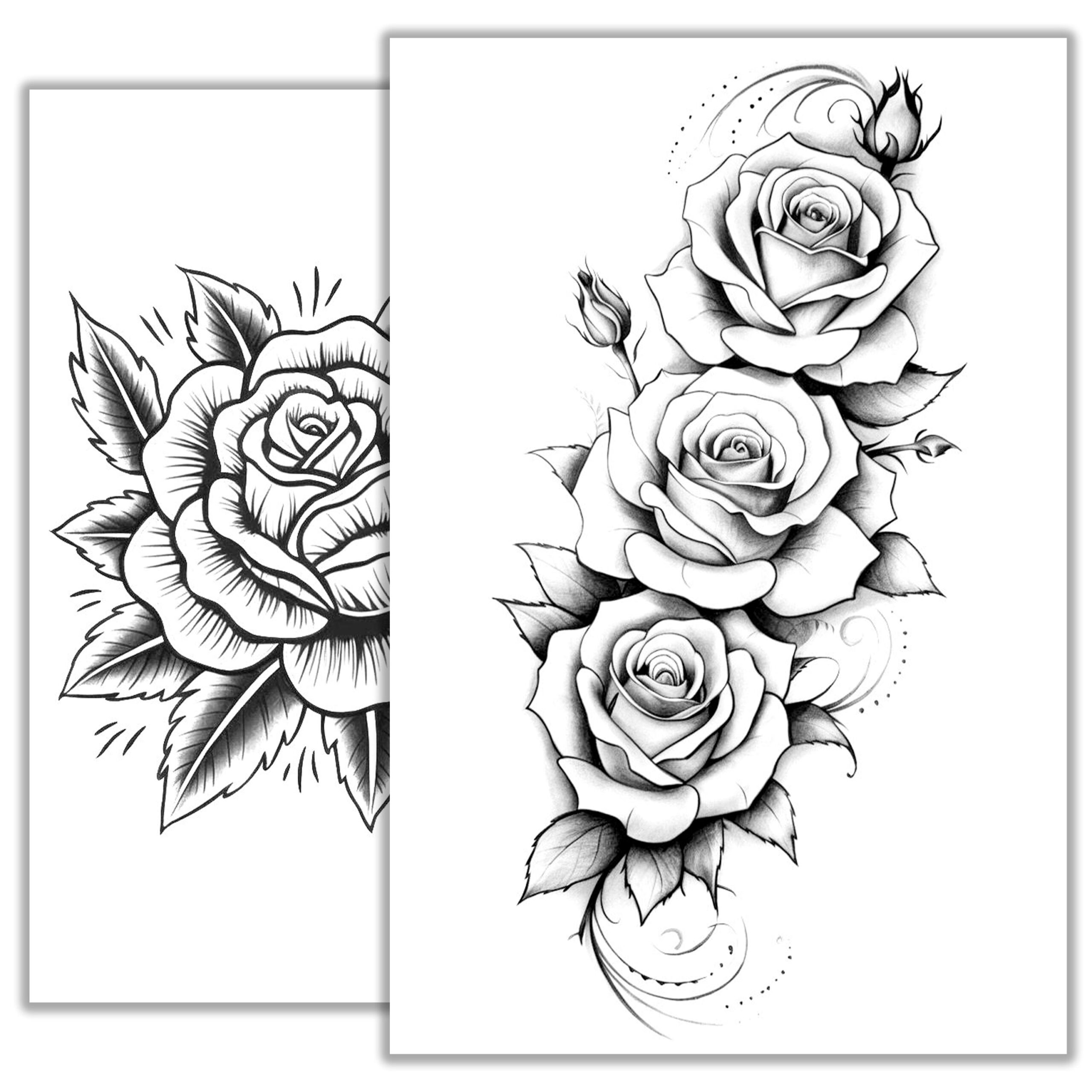 Roses Tattoo Sketch Classic U0026 Realistic Rose Designs Tattoo Flash Art Digital Download Etsy New Zealand