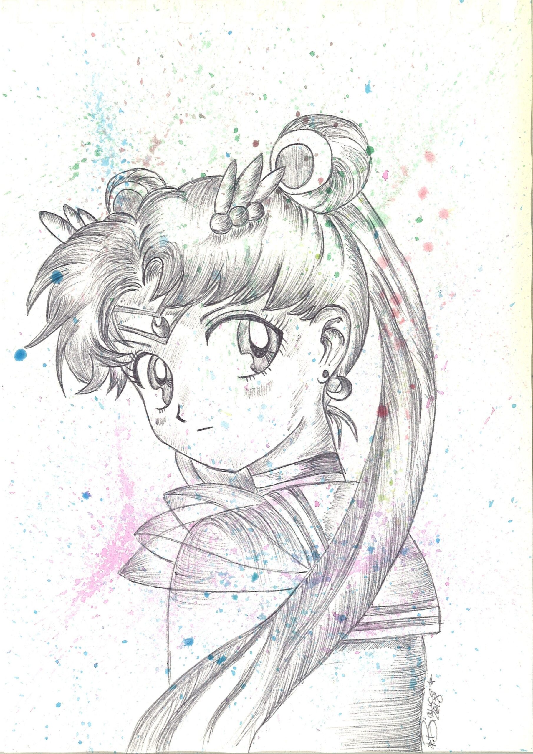 Sailor Moon Drawing Ballpoint Pen And Acrylic Paints 
