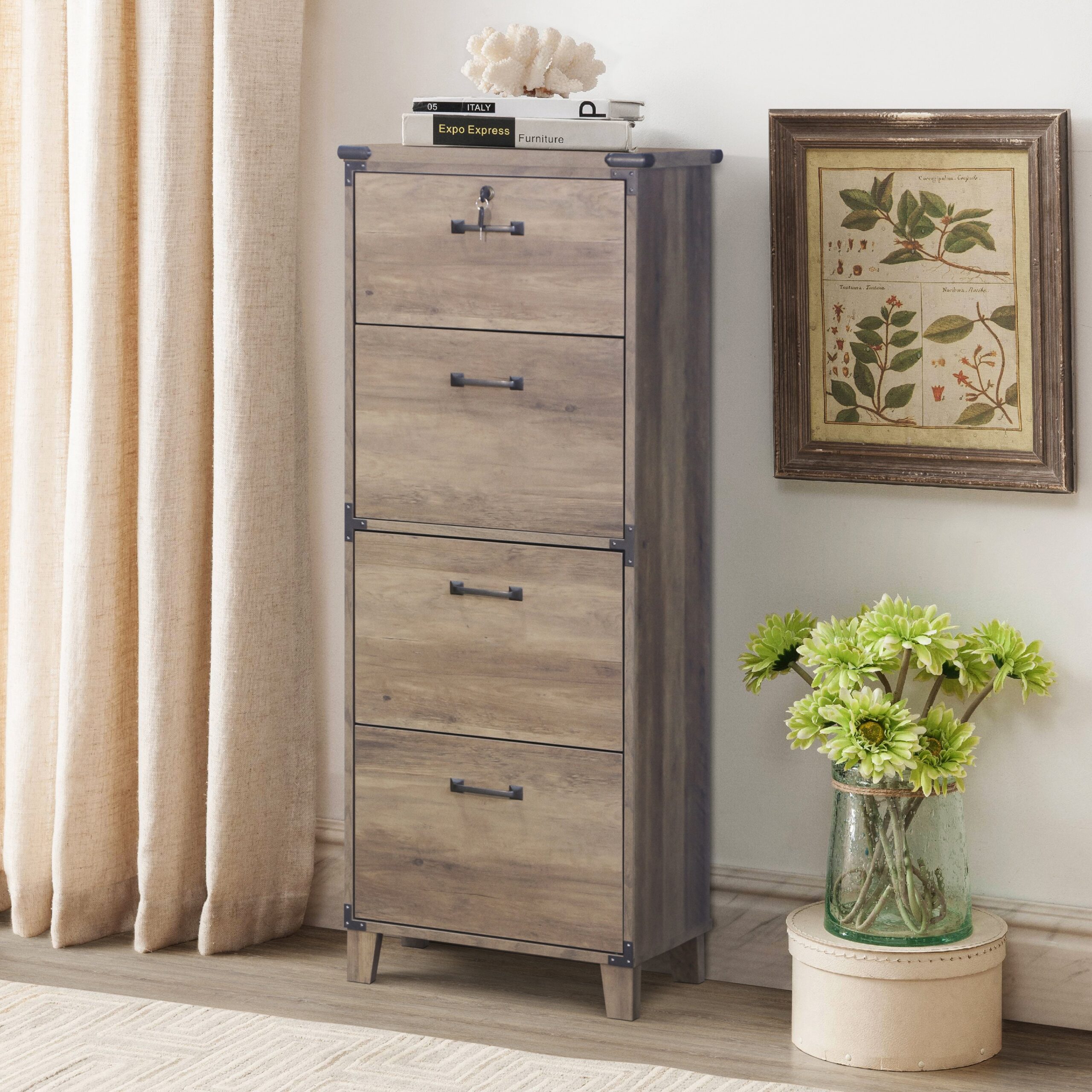 Saint Birch Oxford 4 Drawer Lateral File Cabinet Rustic Oak