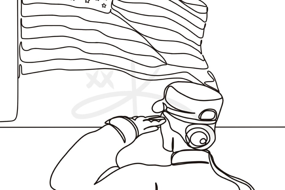 Salute Line Art Military Wall Art American Flag Line Drawing Black And White Wall Art