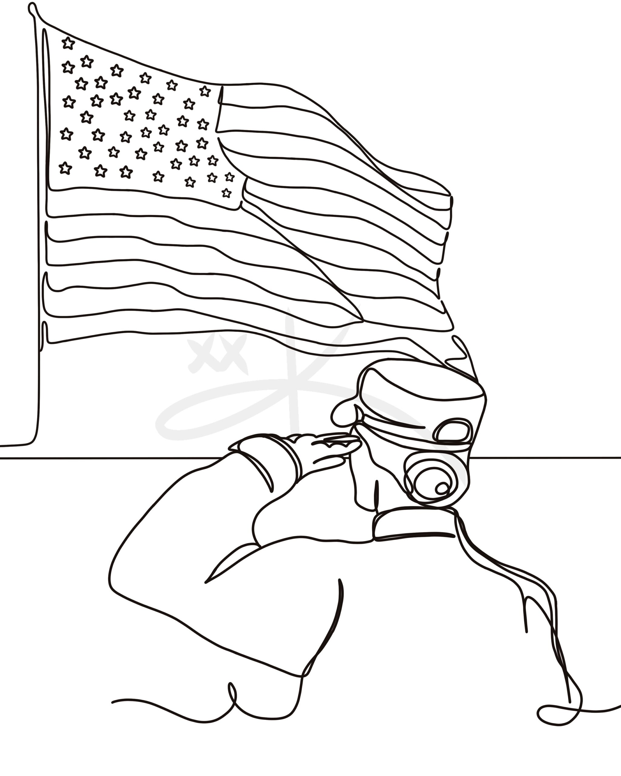 Salute Line Art Military Wall Art American Flag Line Drawing Black And White Wall Art