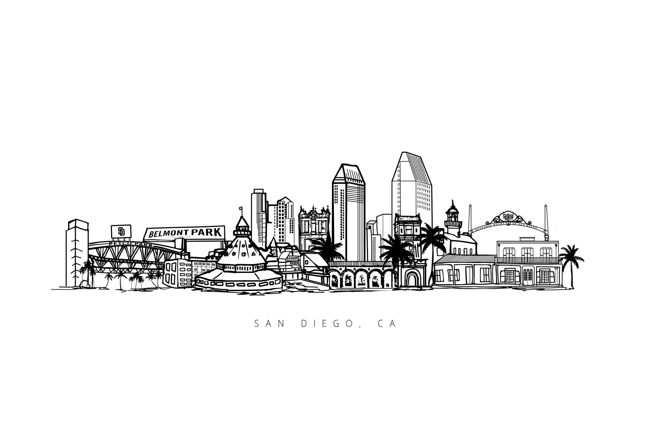 San Diego Print San Diego Skyline San Diego CA San Diego Line Drawing San Diego Drawing San Diego CA Print San Diego Art Etsy
