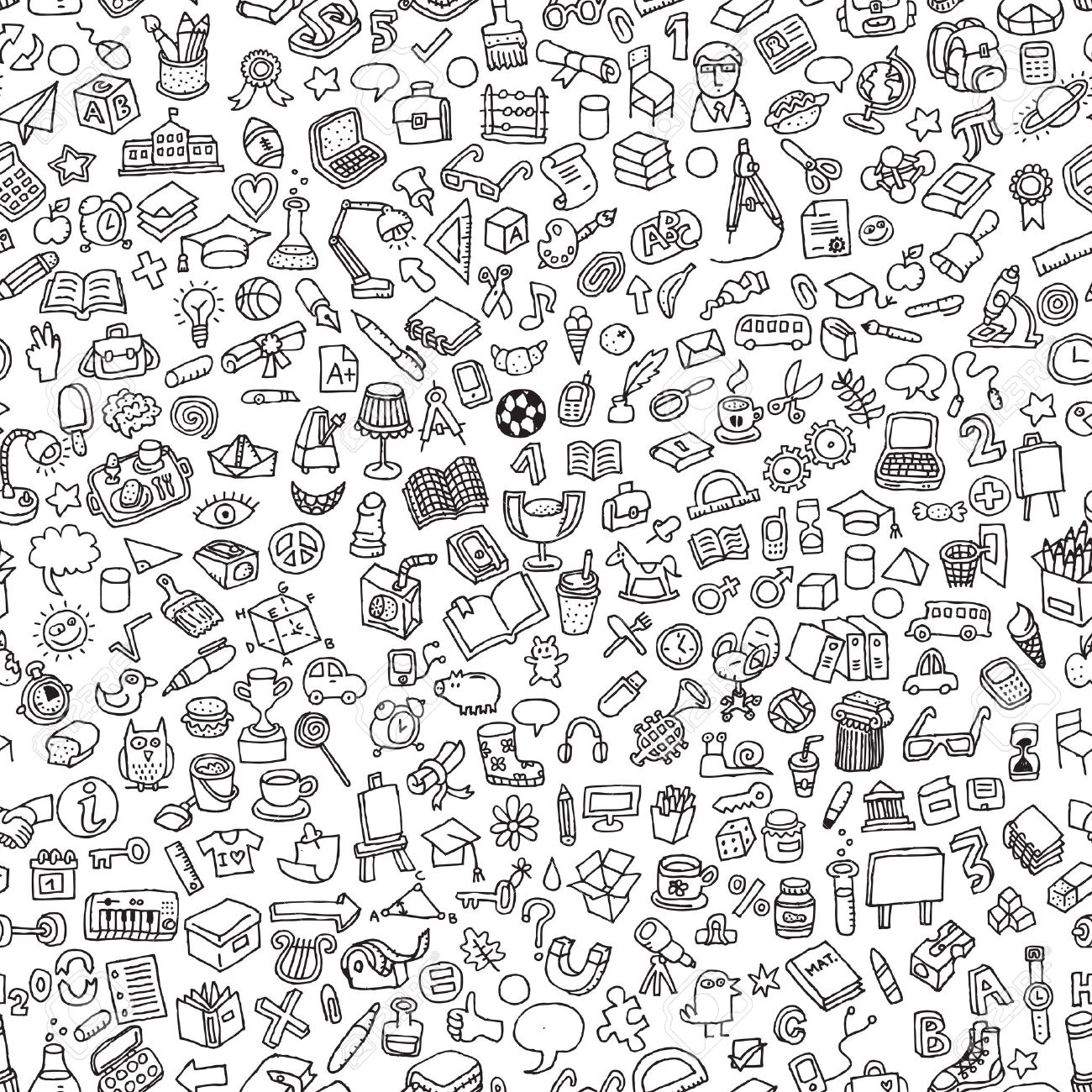 School Seamless Pattern In Black And White repeated With Mini Doodle Drawings icons Illustration Is In Vector Mode Royalty Free SVG Cliparts Vectors And Stock Illustration Image 27269813 