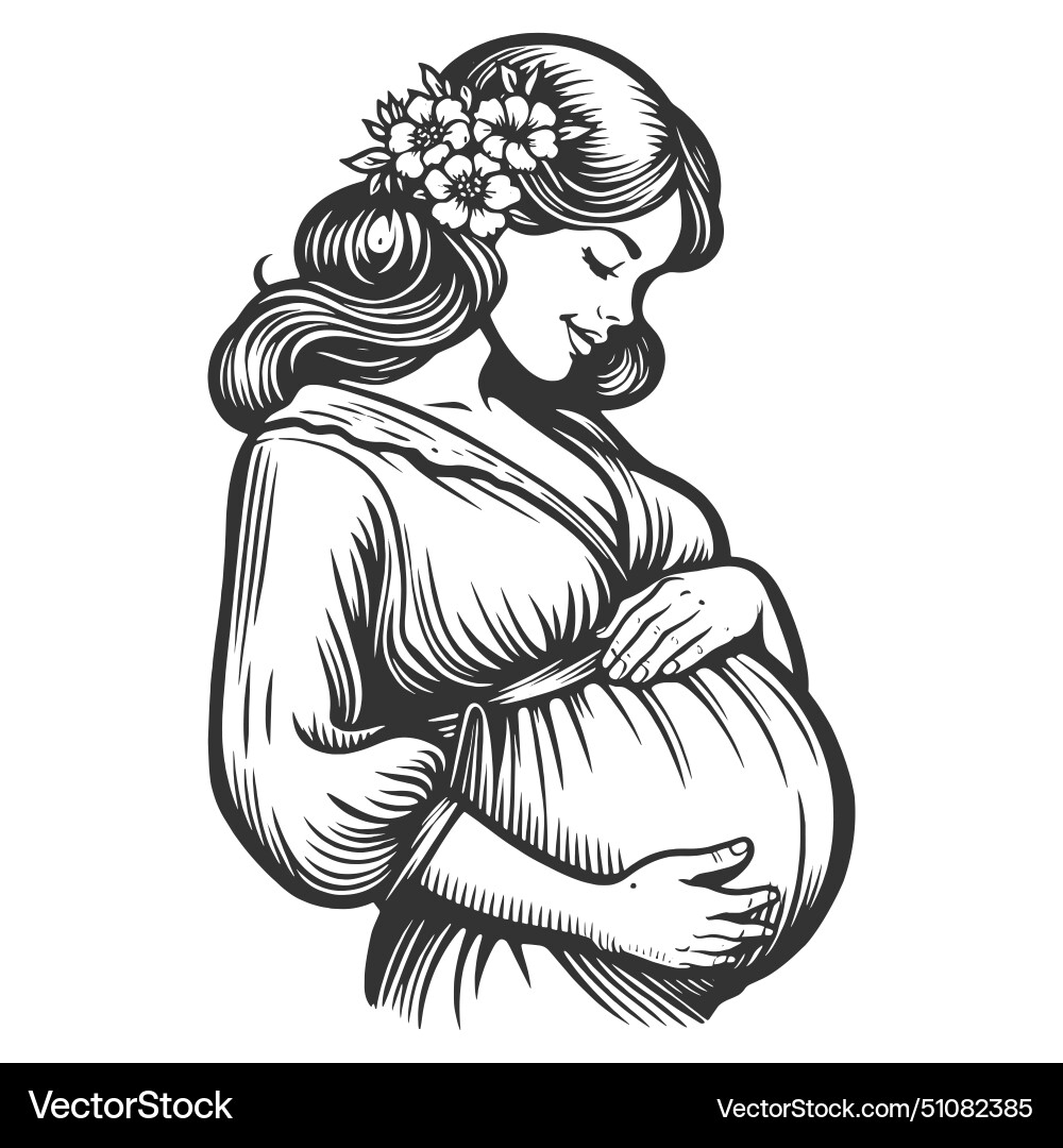 Serene Happy Pregnant Woman Sketch Royalty Free Vector Image