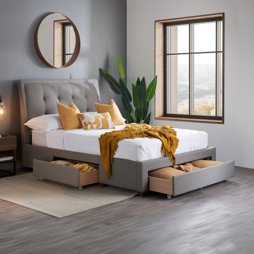 Shelby Grey Fabric 3 Drawer Storage Bed Happy Beds
