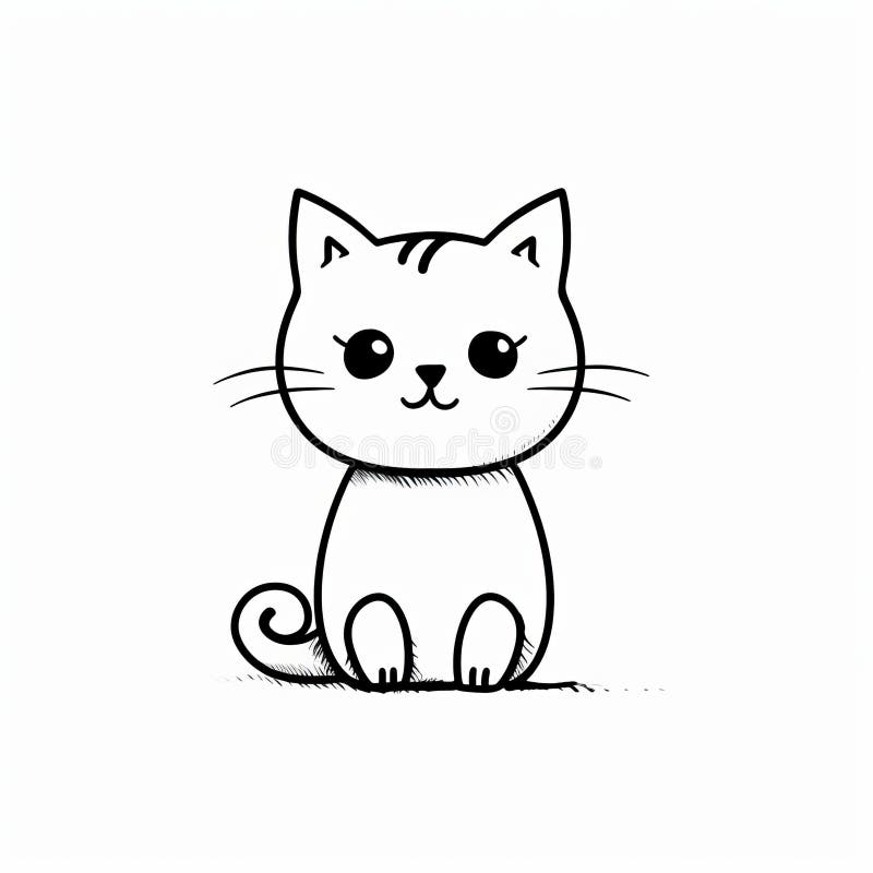 cat black and white drawing