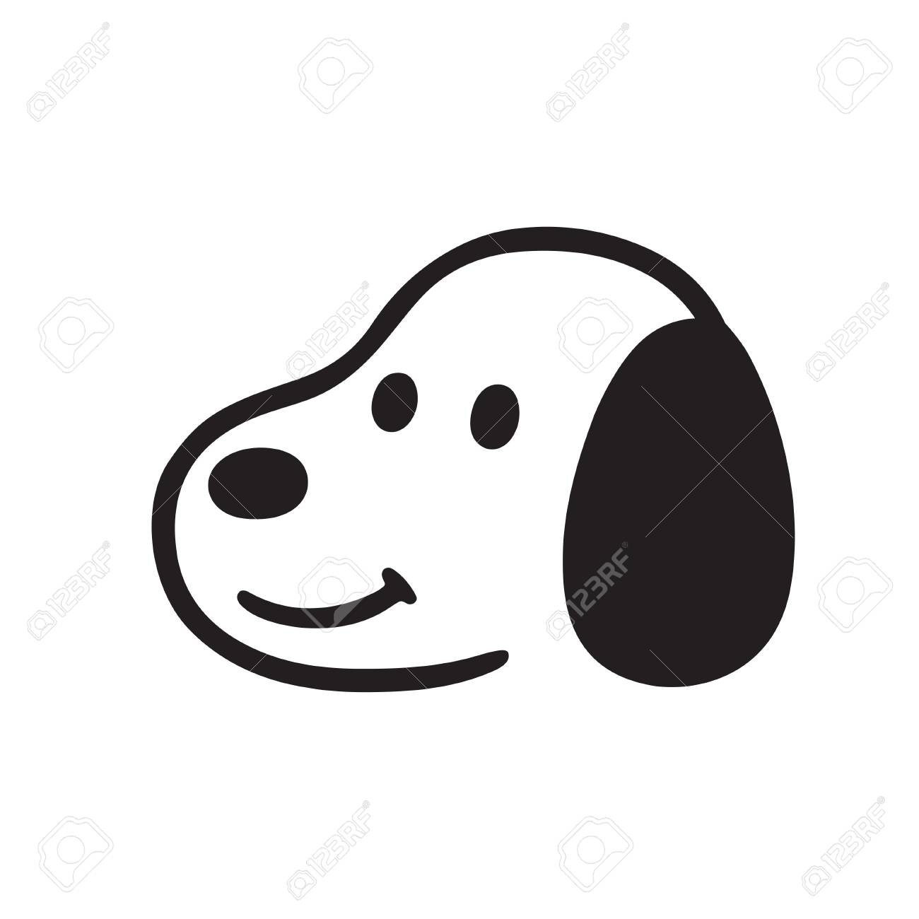 Simple And Cute Cartoon Dog Face Black And White Drawing 
