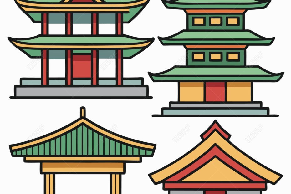 Simple Colorful Flat Drawing Of The SHINTO SHRINE JAPAN Royalty