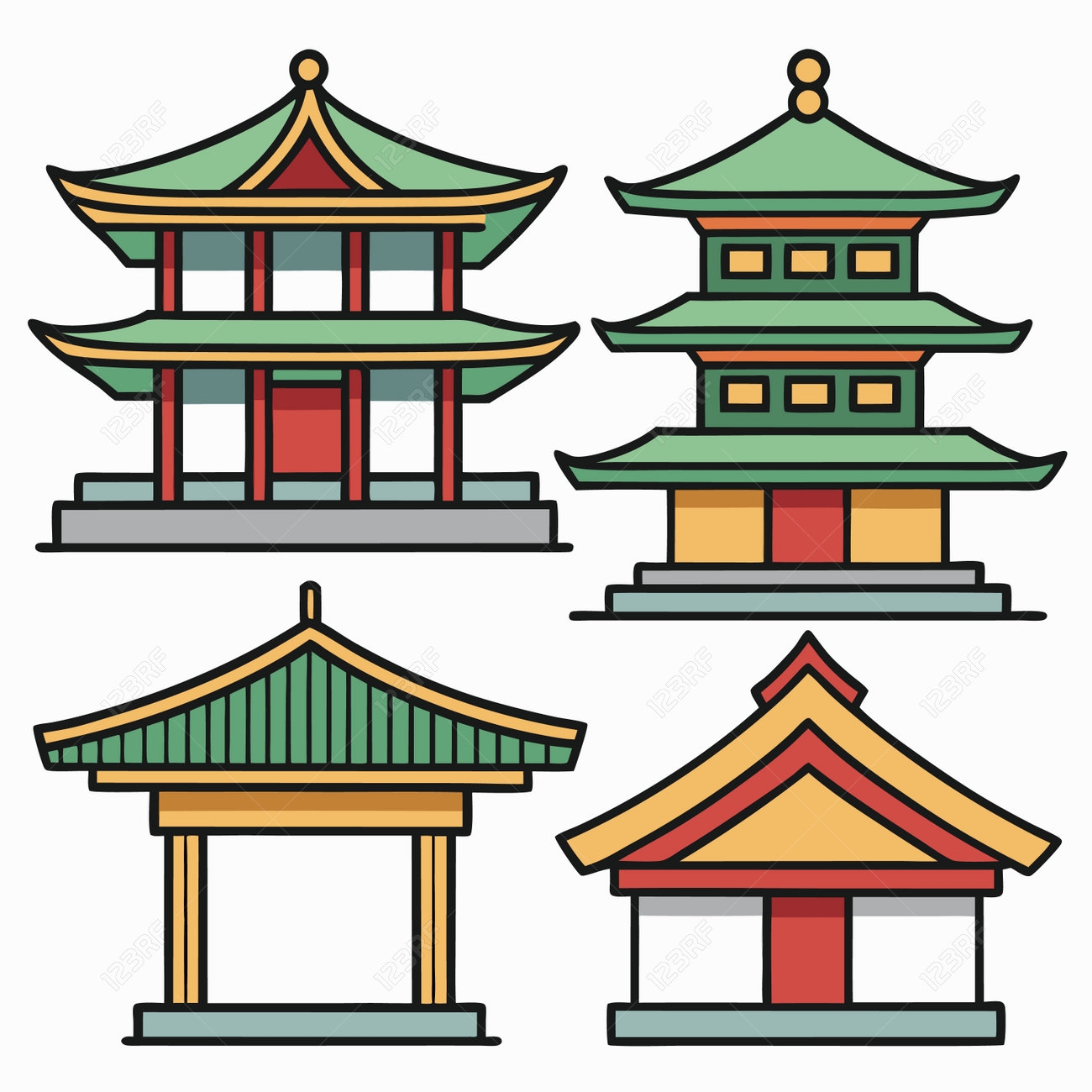 Simple Colorful Flat Drawing Of The SHINTO SHRINE JAPAN Royalty 
