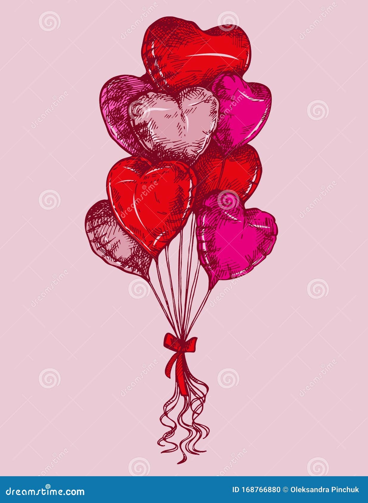 Sketch Heart Shape Balloons St Valentine s Day Card Hand Drawn Colorful Valentine Poster Stock Vector Illustration Of Graphic Drawing 168766880