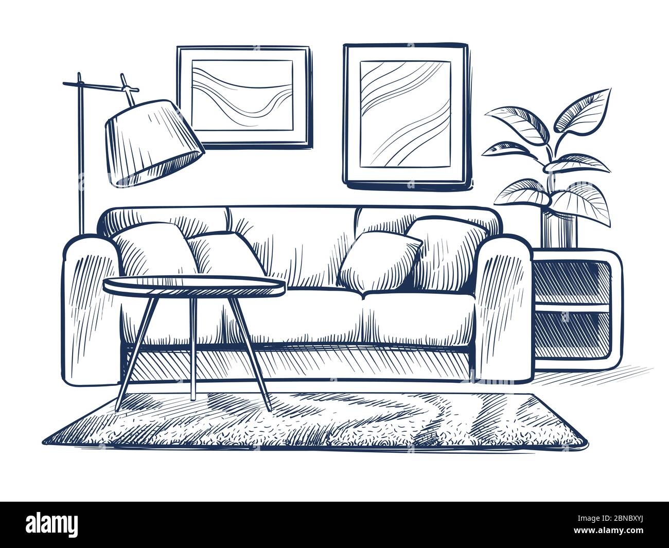 Sketch Living Room Doodle House Interior With Couch Lamp And Picture Frames Freehand Drawing Home Black And White Vector Interior Illustration Of Sketch Room With Furniture Interior Stock Vector Image U0026 Art 