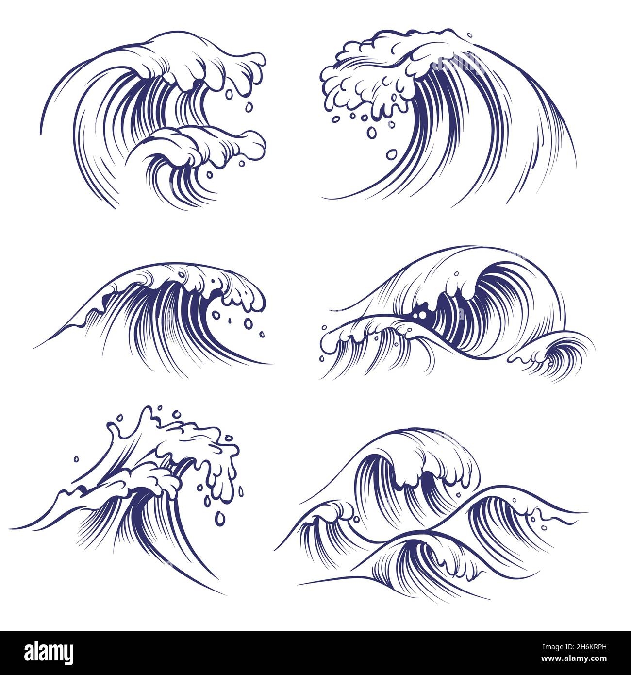 Sketch Wave Ocean Sea Waves Splash Hand Drawn Surfing Storm Wind 
