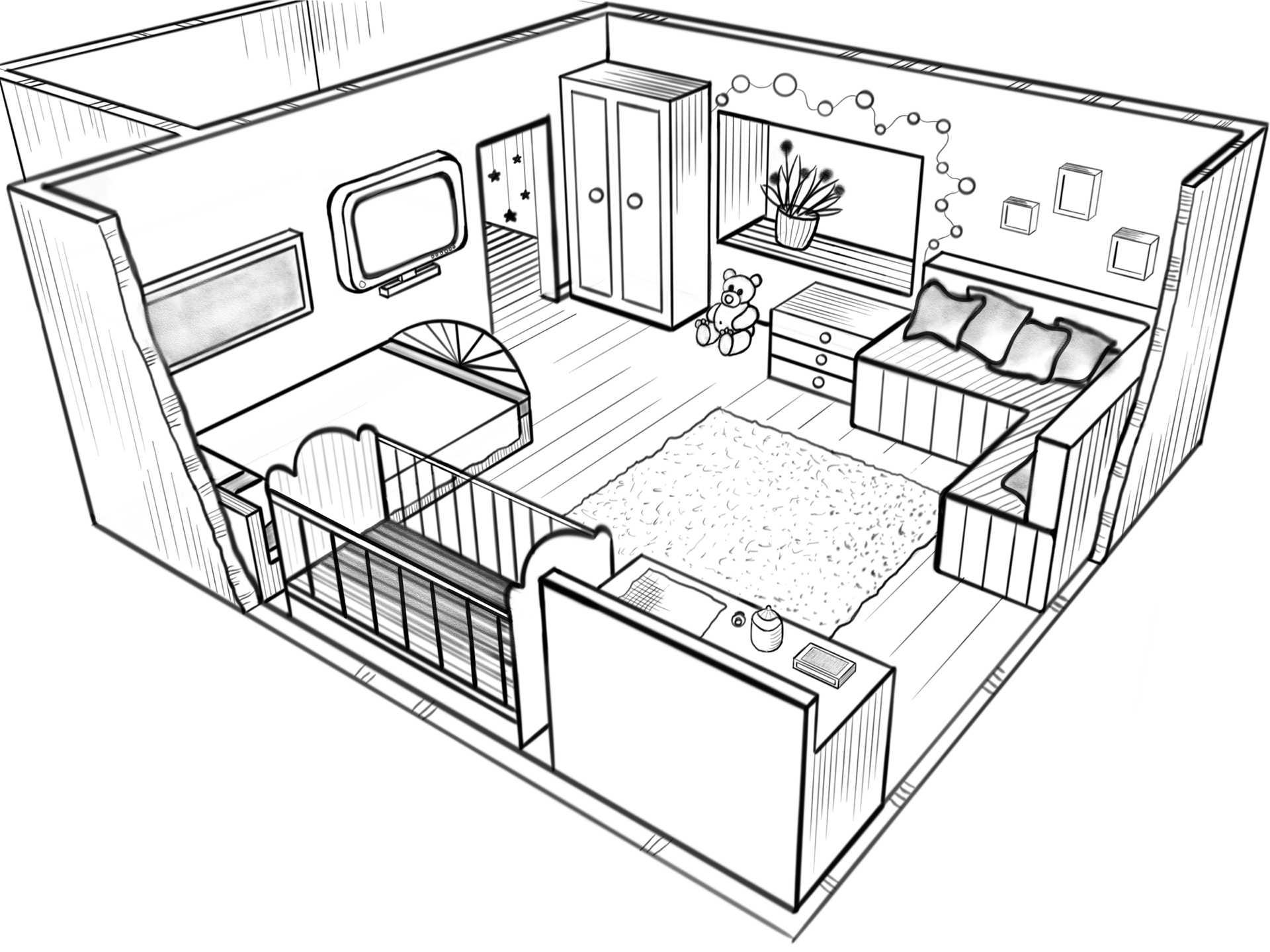 drawing inside the house