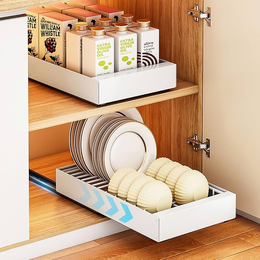 Slide Out Cabinet Organizer Pull Out Drawer With Slide Out Dish Drying Rack Adhesive Pull Out Organizer Shelves For Kitchen Cabinets Under Sink 