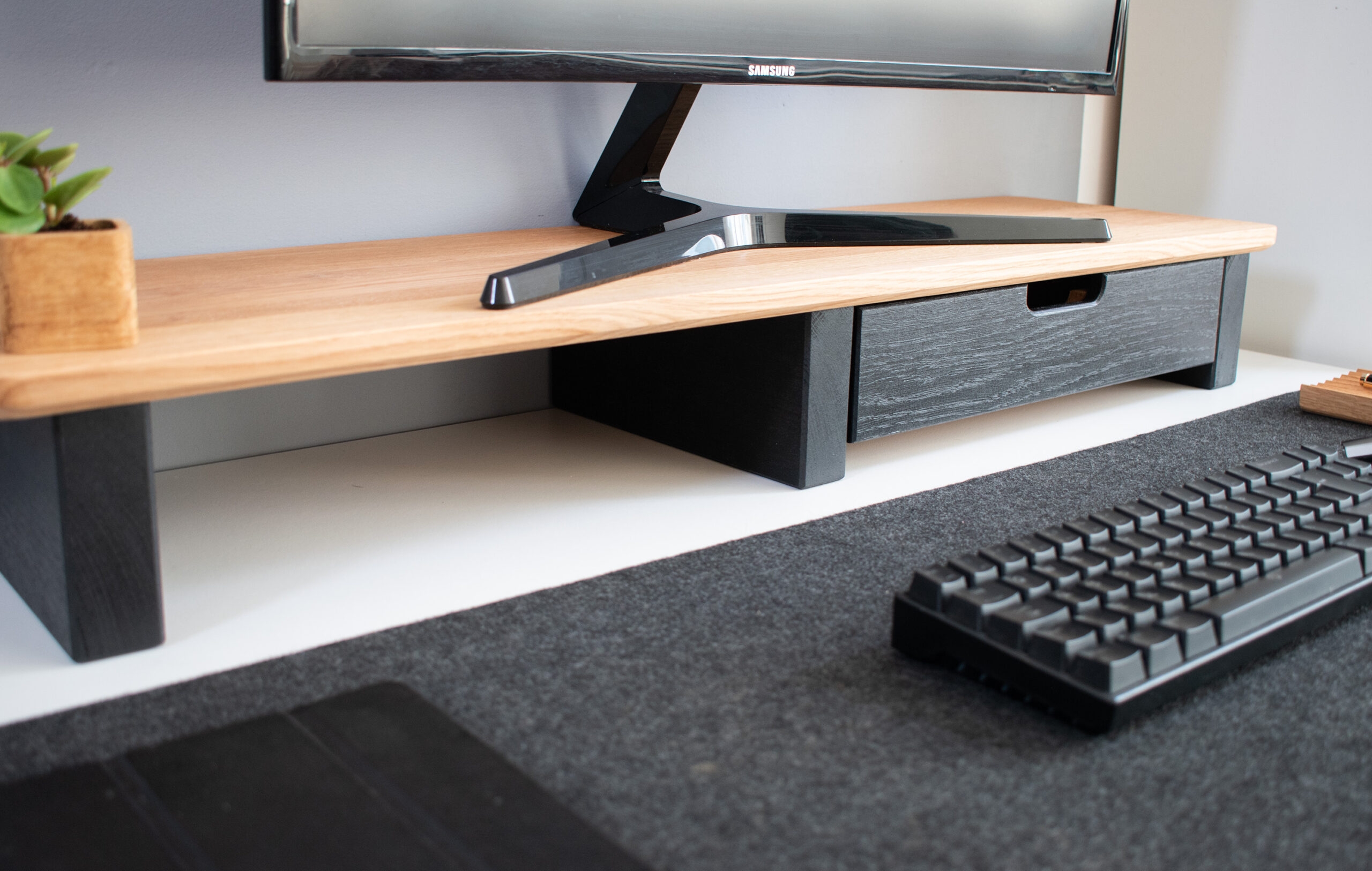 Solid Oak Monitor Stand With Drawer Justwoodit