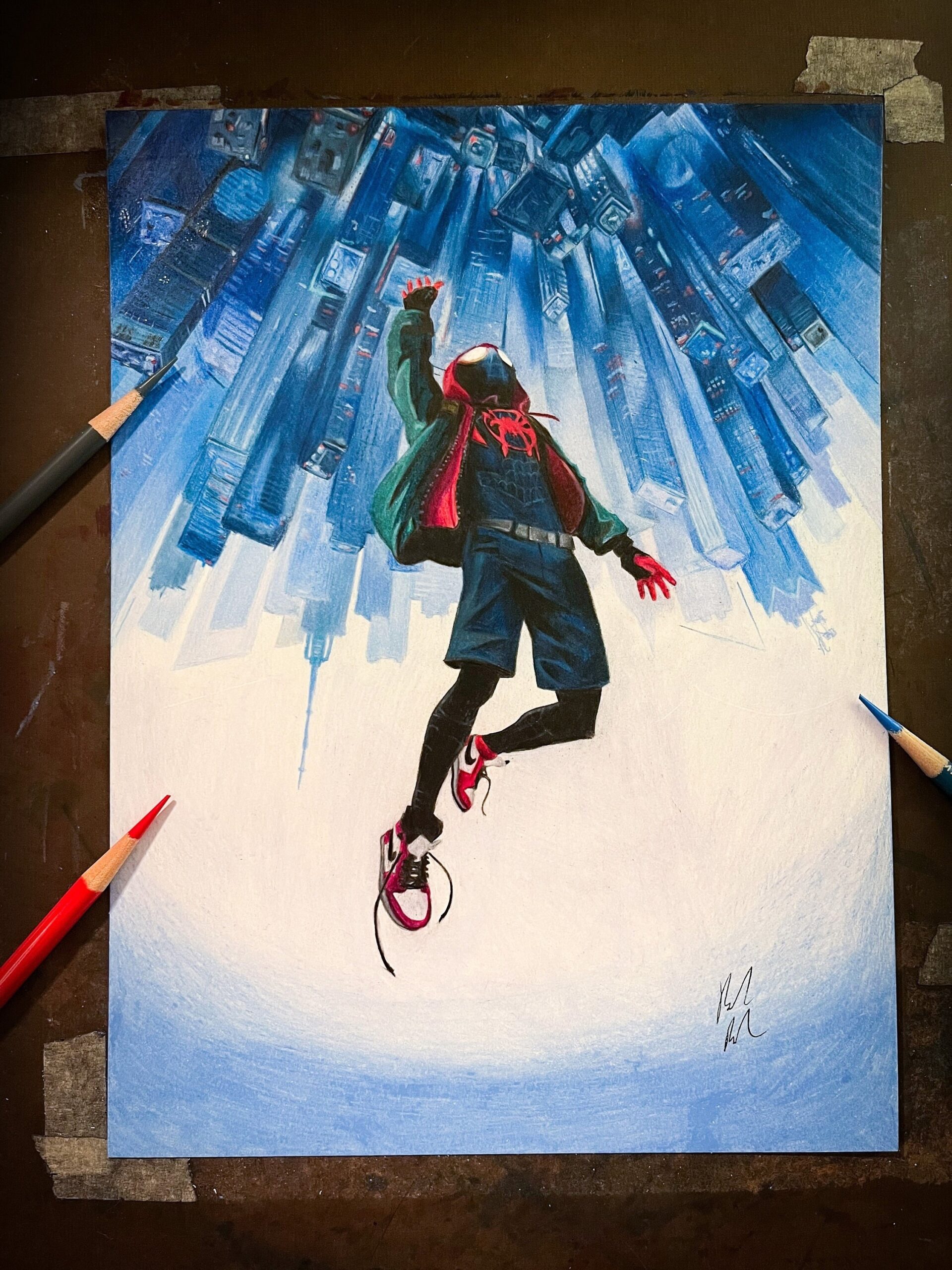 Spider man Handmade Colored Pencil Illustration Print Miles 