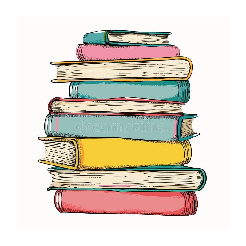 Stack Colorful Books Illustration Handdrawn Sketch Style 