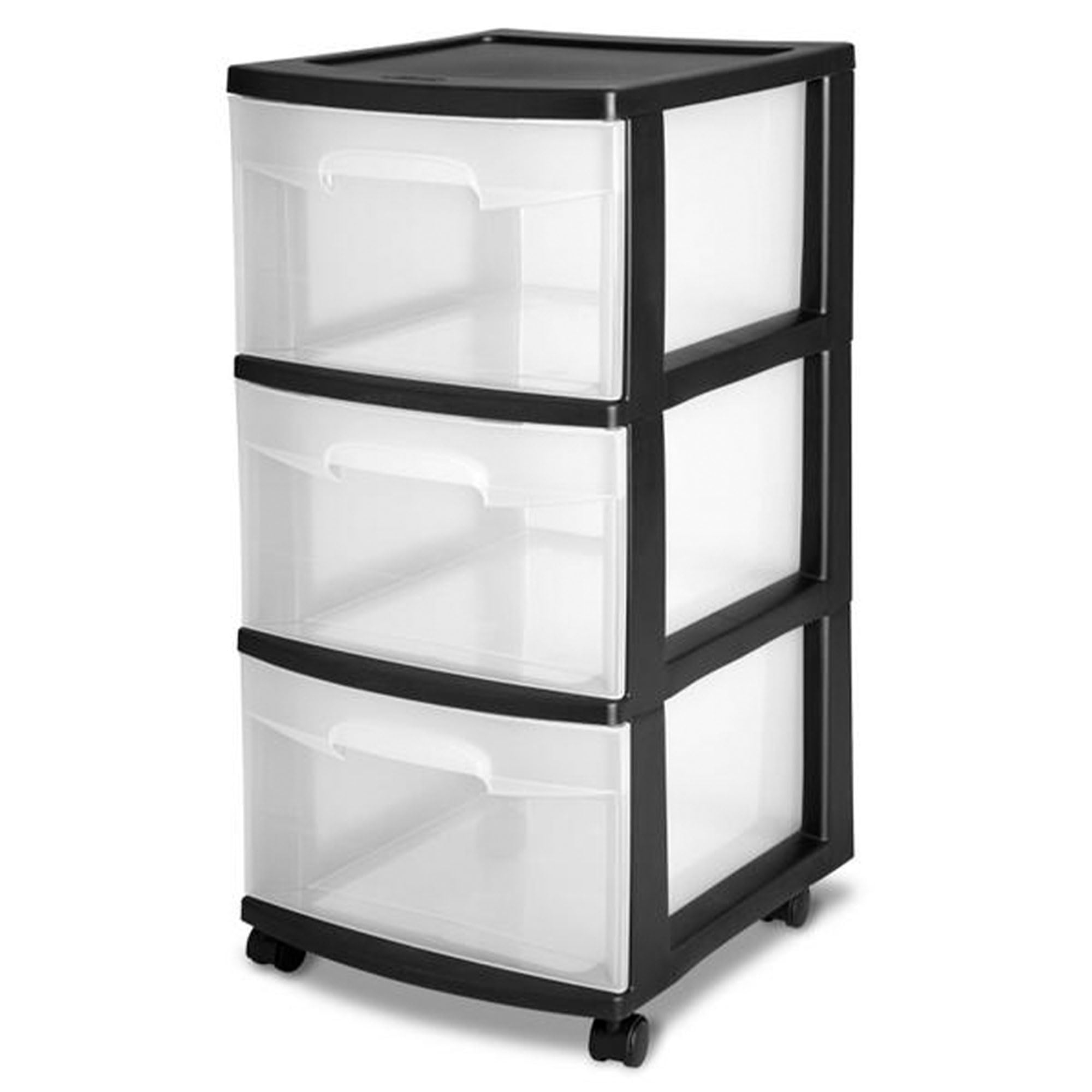 Sterilite 2 Pack Plastic Storage Organizer 3 Drawer Rolling Bin Cart Closet Organization Black