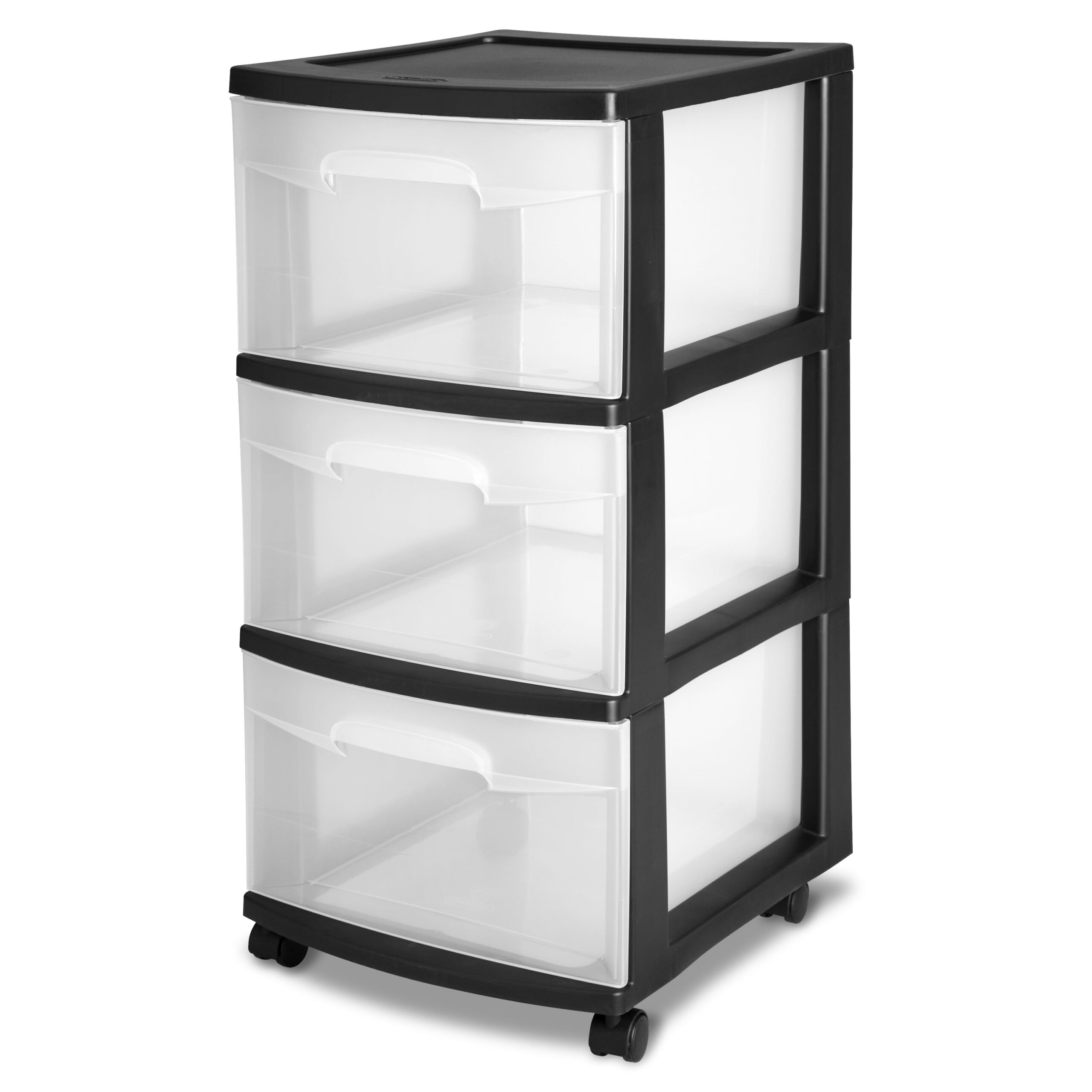 Sterilite Storage Drawer 3 Drawer Slim Plastic Storage Cart With Clear Pull Out Drawers Black