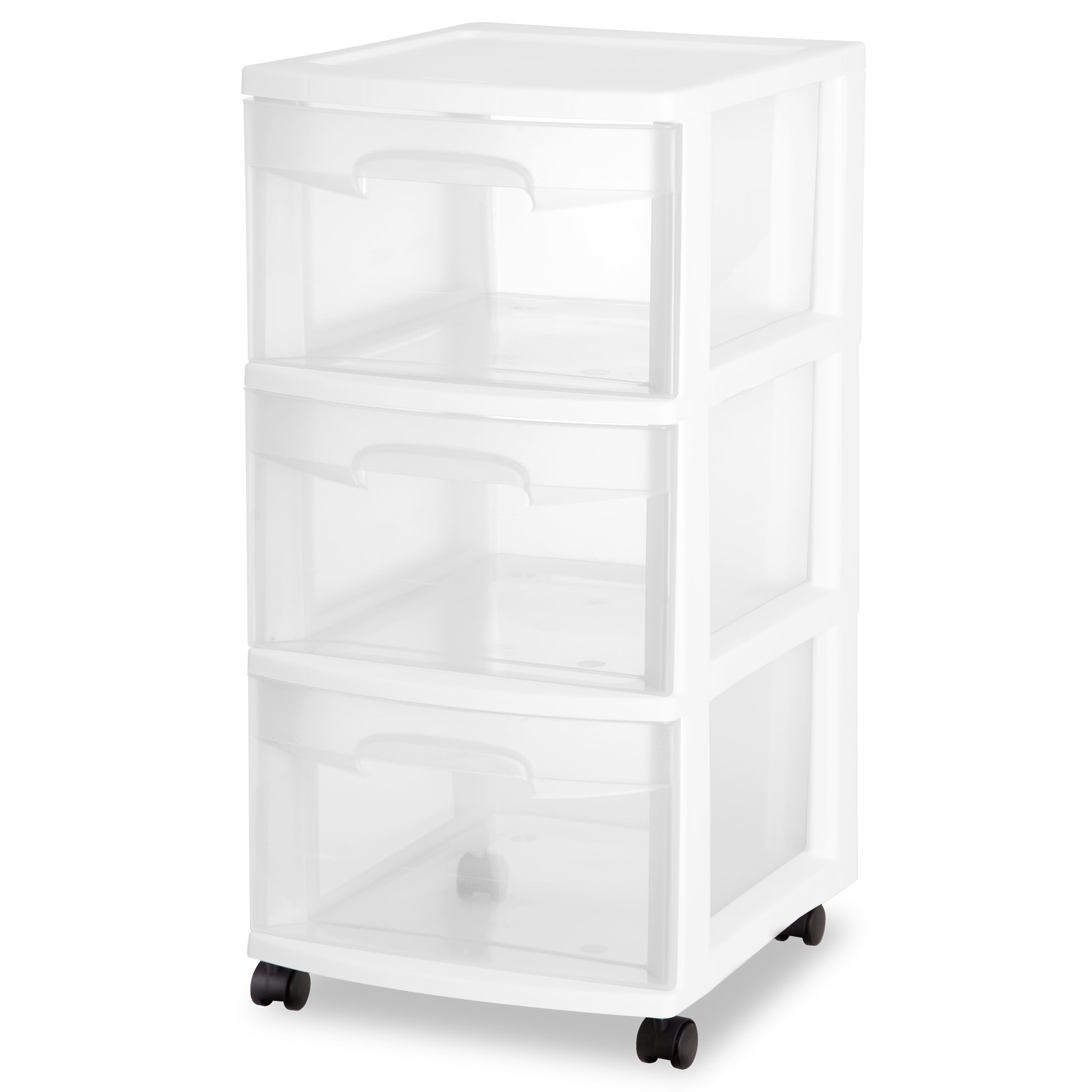 Sterilite Storage Drawer 3 Drawer Slim Plastic Storage Cart With Clear Pull Out Drawers White