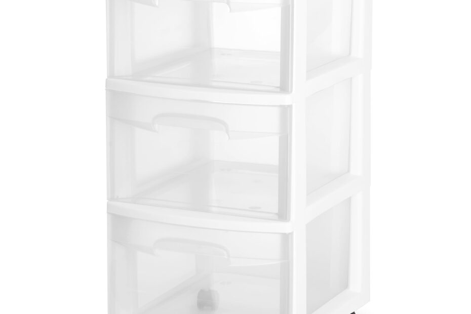 Sterilite Storage Drawer 3 Drawer Slim Plastic Storage Cart With Clear Pull Out Drawers White