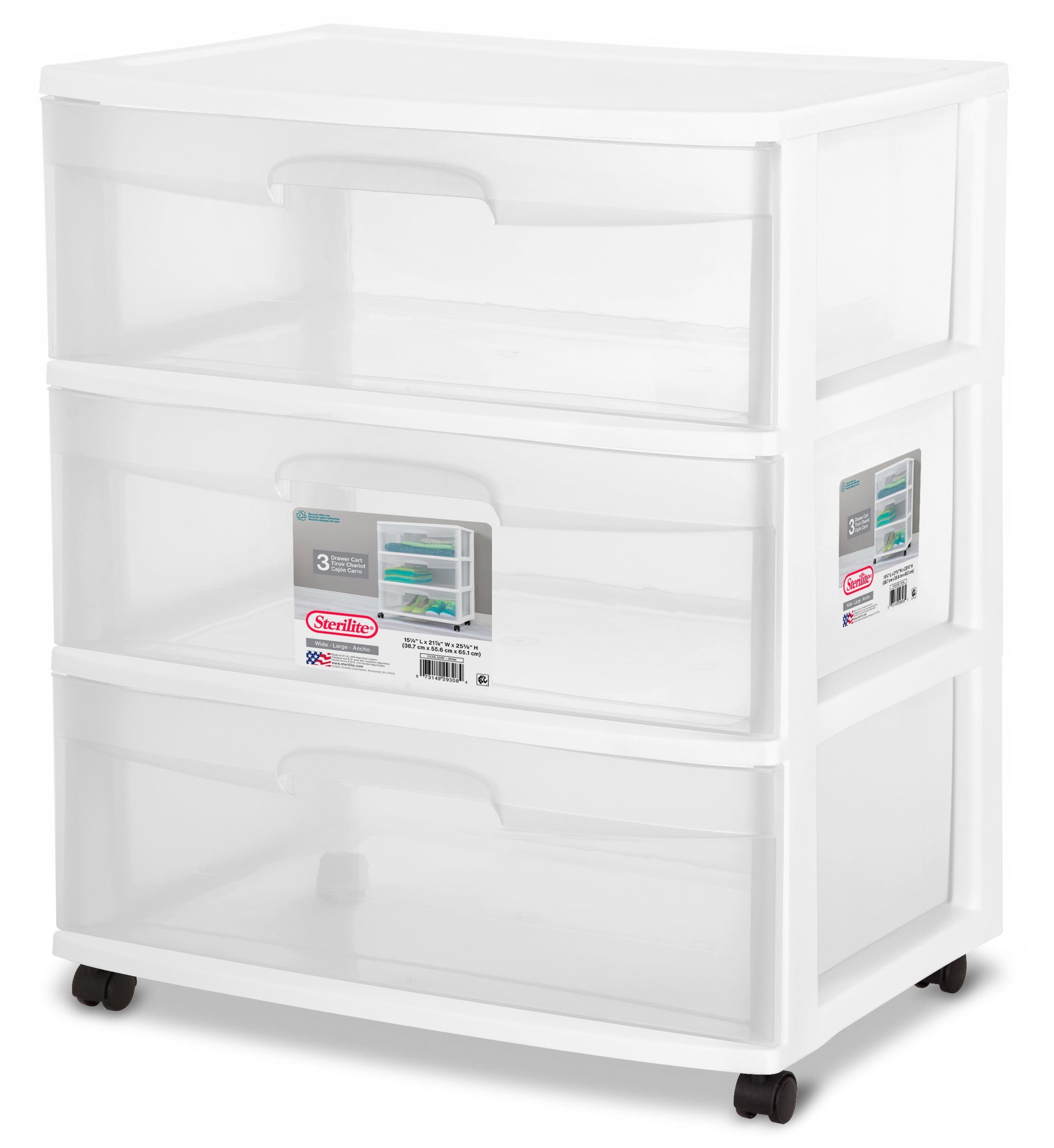 Sterilite Wide 3 Drawer Cart White