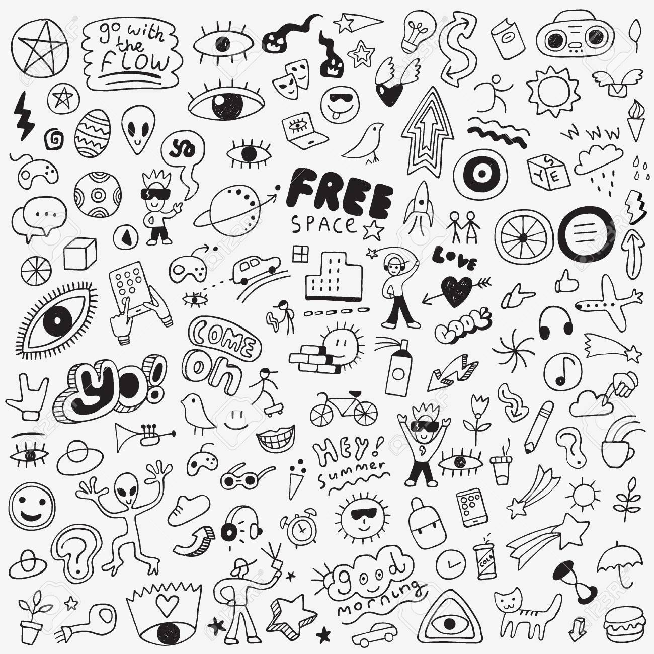 Summer Symbols Pencil Drawings Vector Design Elements Royalty Free SVG Cliparts Vectors And Stock Illustration Image 109987834 