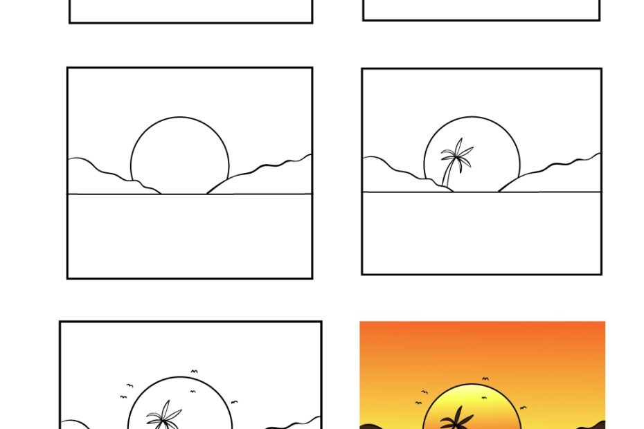 Sunset Drawing How To Draw A Sunset Step By Step
