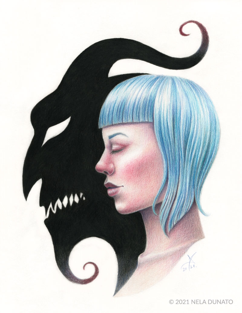 The Shadow Dark Spooky Colored Pencil Portrait Drawing Nela 