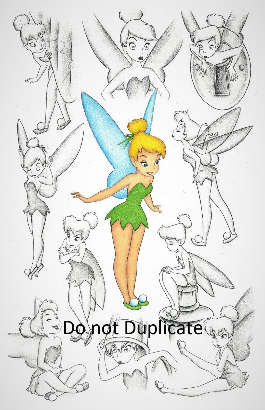 Tinkerbell Montage 11 X 17 Inch Colored Pencil Drawing Print Etsy