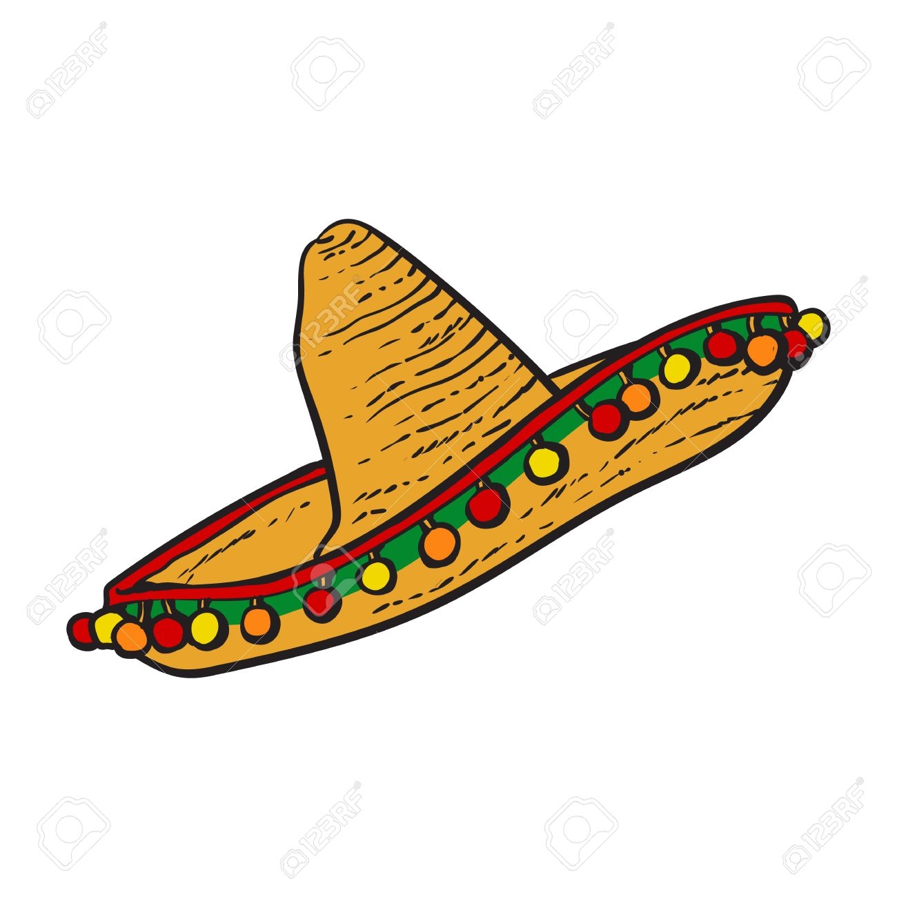 Traditional Mexican Wide Brimmed Sombrero Hat Sketch Style Vector 