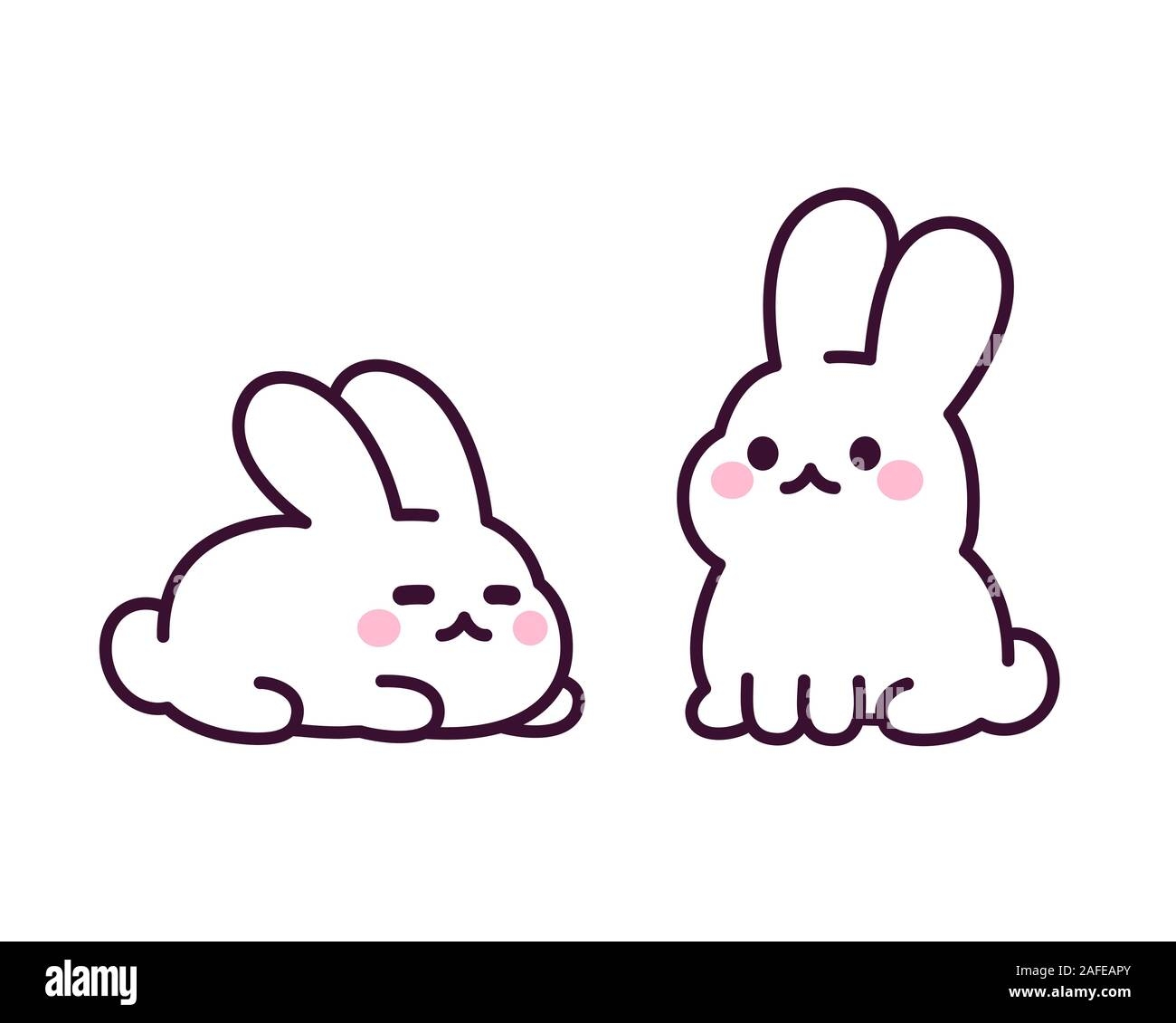 Two Cute Cartoon White Rabbits Simple Drawing Kawaii Easter Bunny Vector Clip Art Illustration Stock Vector Image U0026 Art Alamy