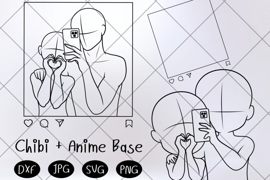 Valentine Selfie Couple Base Reference Chibi Stamps Chibi Base Anime Base Drawing Base Selfie Couple Base Couple Valentines Etsy Singapore