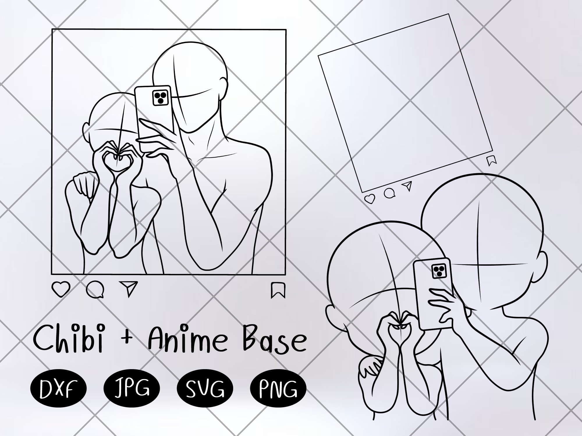 Valentine Selfie Couple Base Reference Chibi Stamps Chibi Base Anime Base Drawing Base Selfie Couple Base Couple Valentines Etsy Singapore