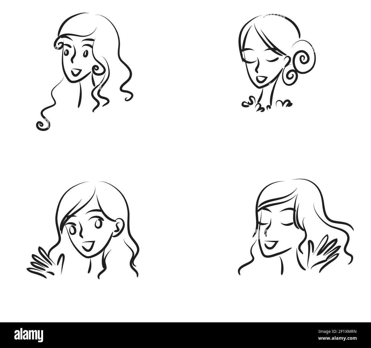 Vector Drawing Easy Line Black And White Beauty Girl Face Icon Sign Stock Vector Image U0026 Art Alamy
