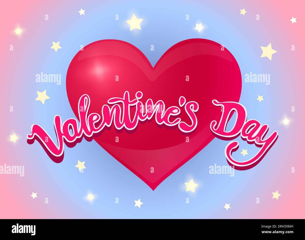 Vector Heart And Hand Drawing Lettering On Pink Abstract Background With Stars Cute Heart In Kawaii Style For Valentine s Day Stock Vector Image U0026 Art Alamy