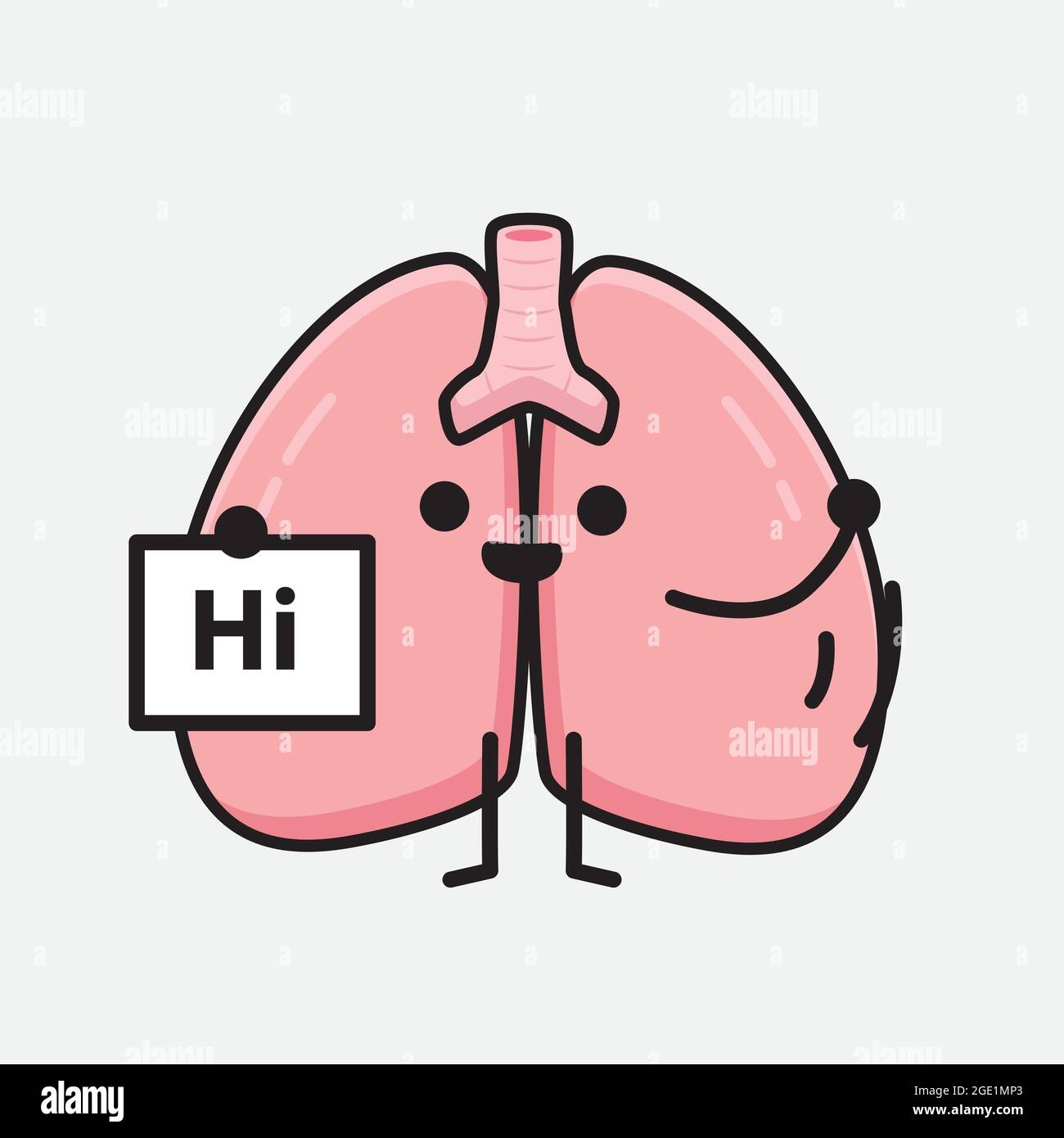 Vector Illustration Of Lungs Character With Cute Face And Simple 