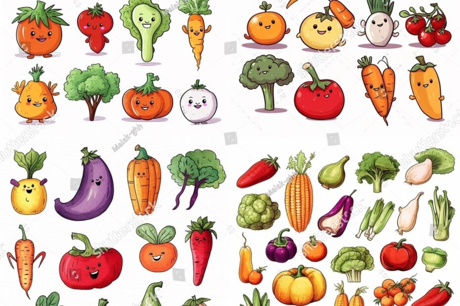 Vegetables Drawing Cute Faces Stock Illustration 2315271905