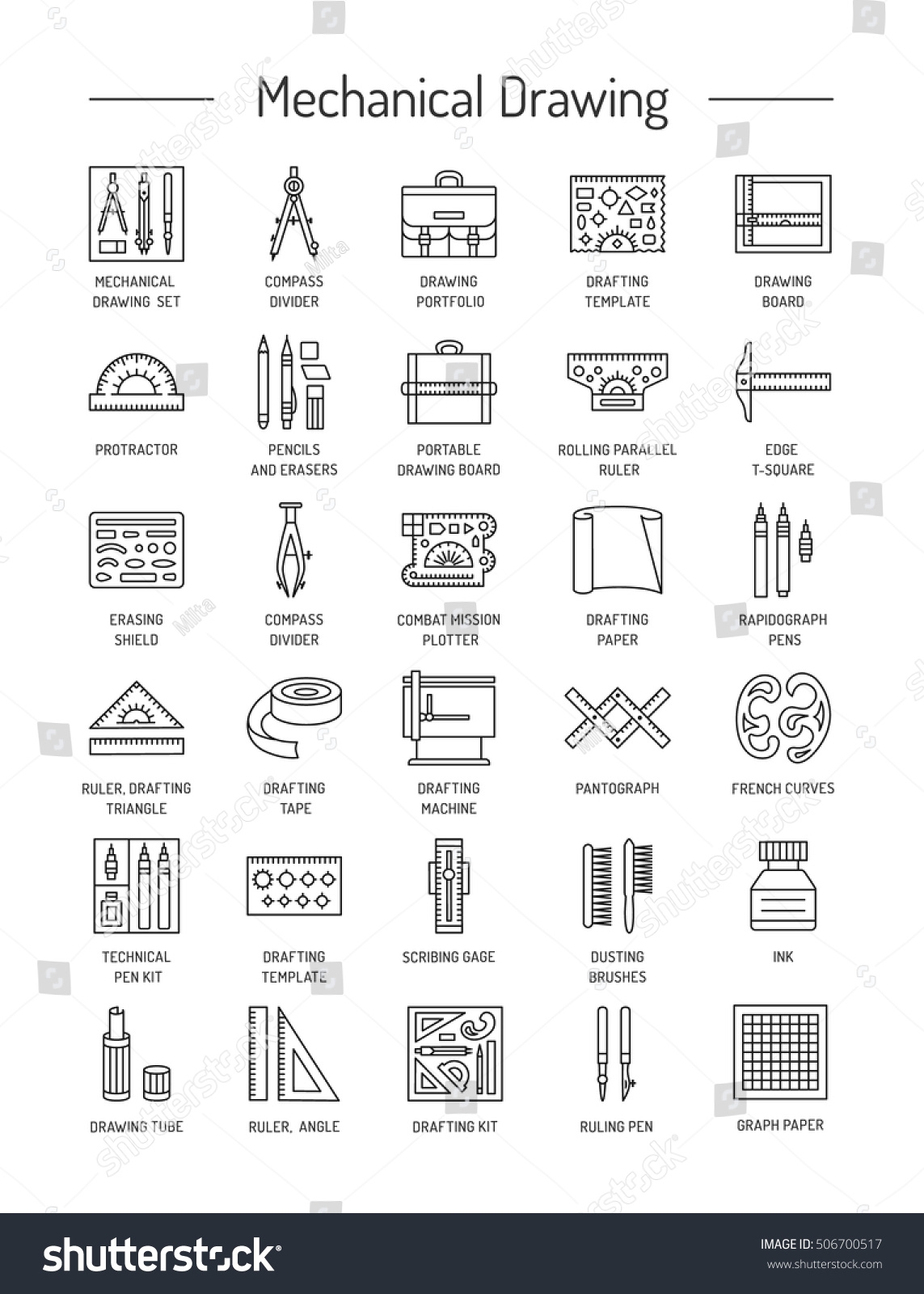 Vektor Stok Drafting Tools Icon Collection Technical Drawing Tanpa Royalti 506700517 Shutterstock
