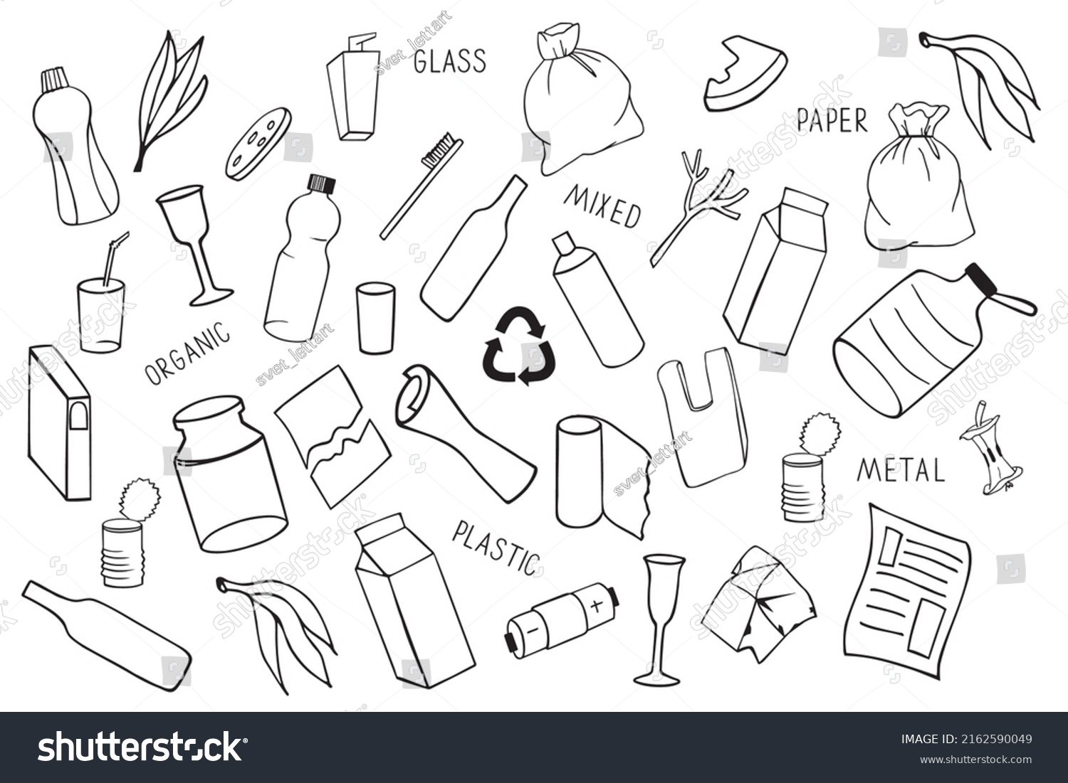 Vektor Stok Garbage Drawing Icon Set Illustration Line Tanpa Royalti 2162590049 Shutterstock