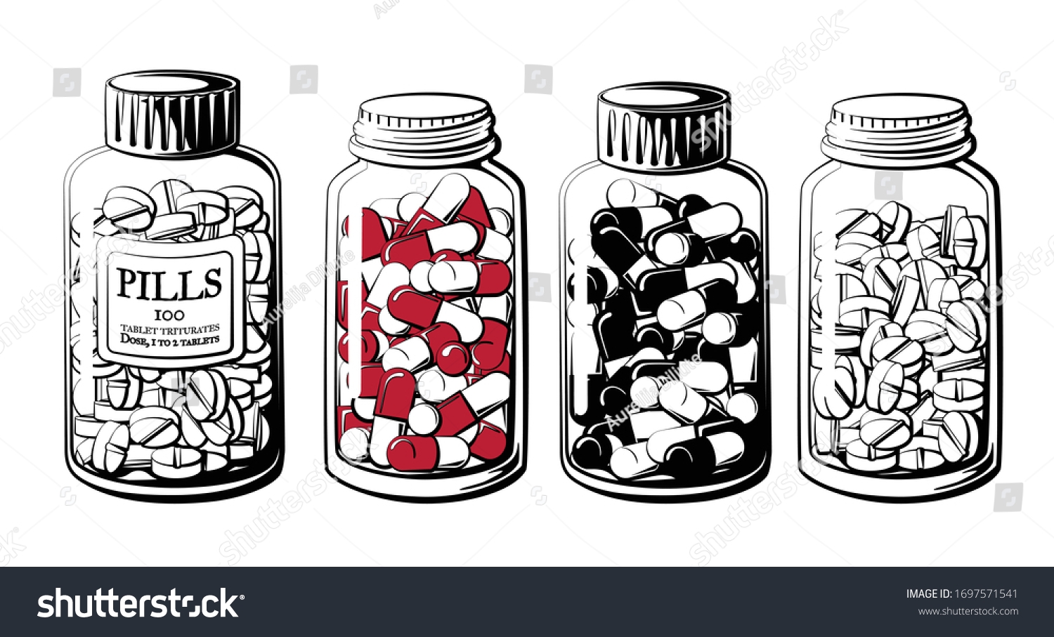 Vektor Stok Pill Bottles Vector Illustration Set Tablet Tanpa Royalti 1697571541 Shutterstock