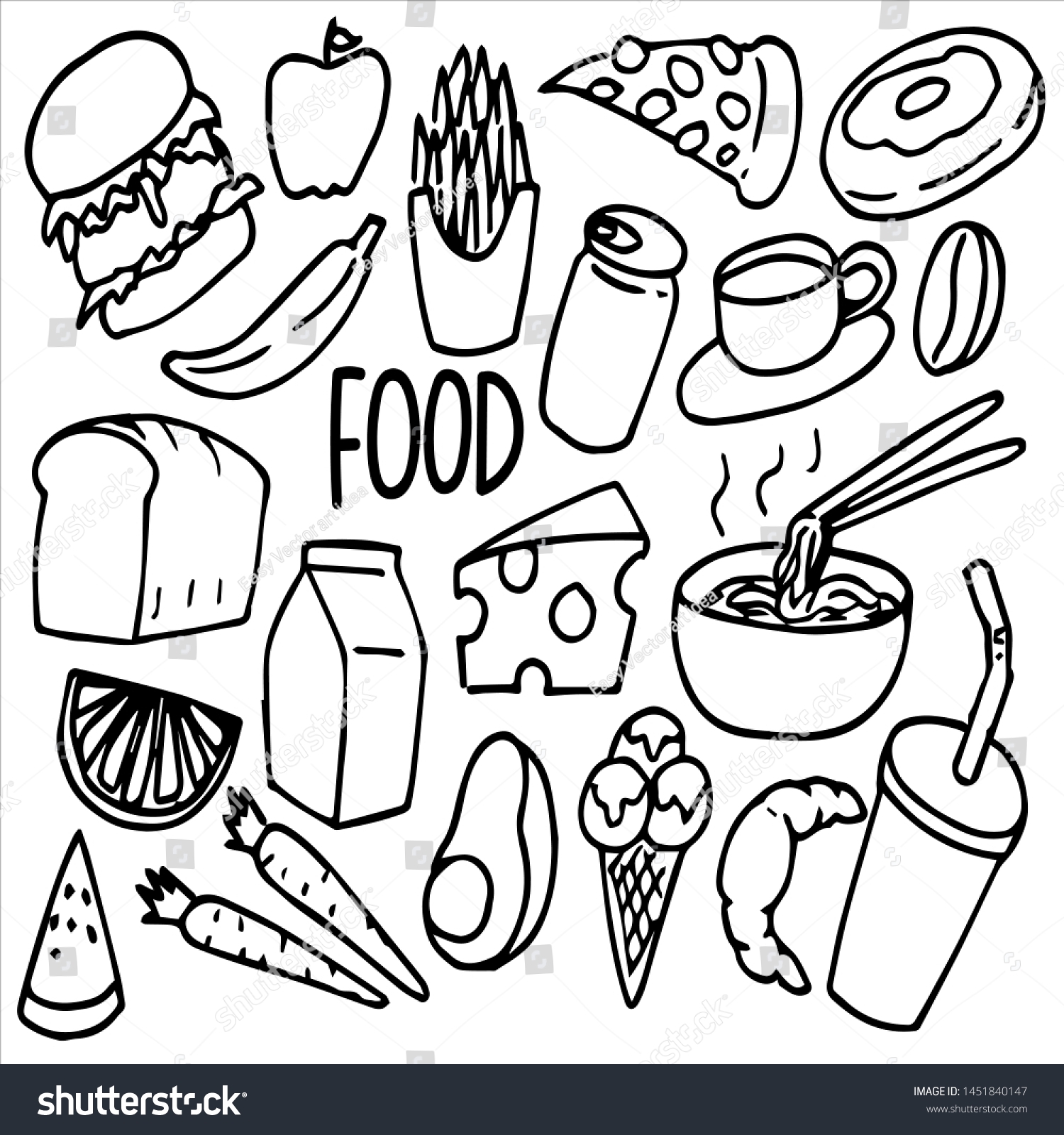 Vektor Stok Set Food Sketch Doodle Drawing Tanpa Royalti 1451840147 Shutterstock