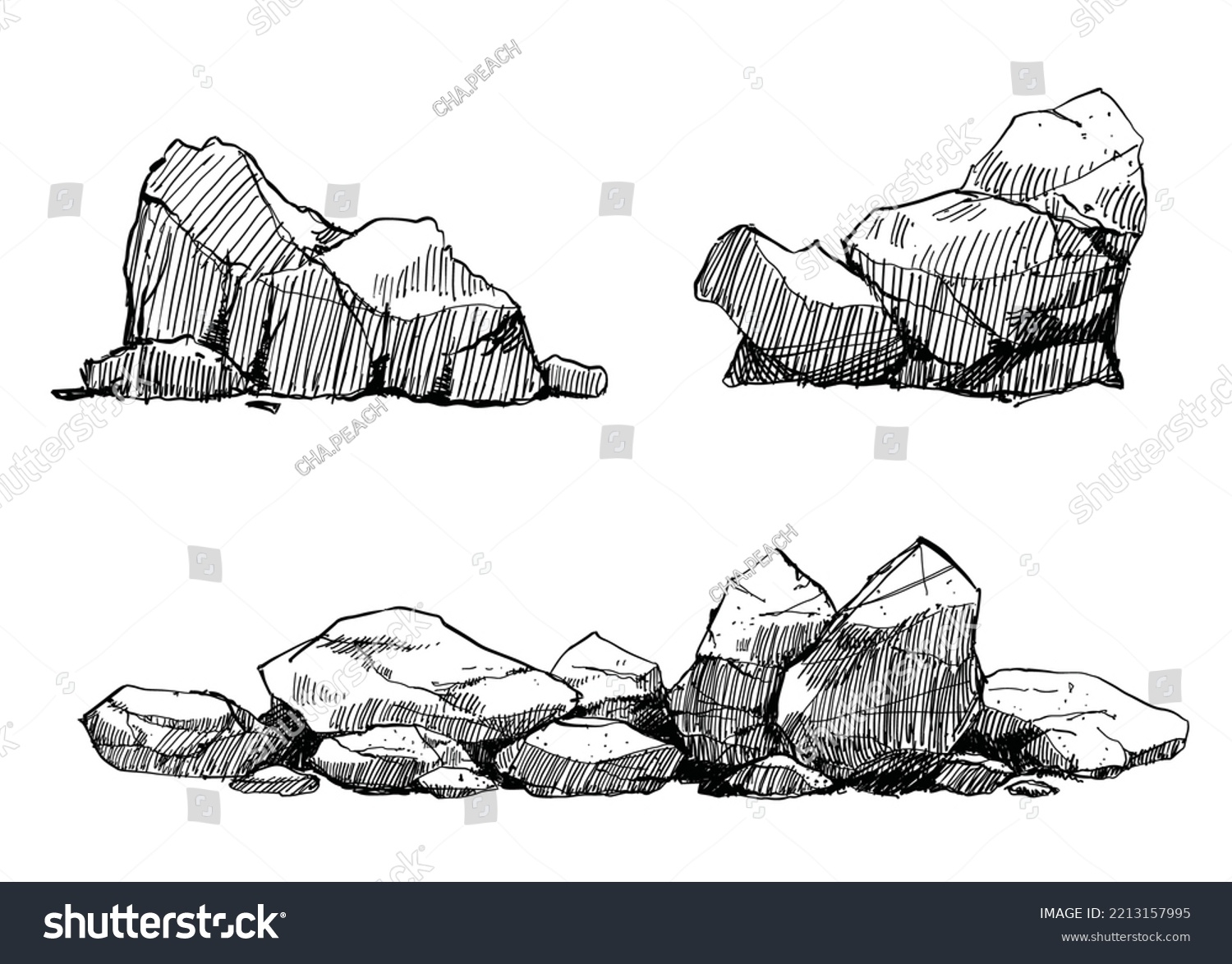 Vektor Stok Stone Sketch Vector Rock Sketch Landscape Tanpa Royalti 2213157995 Shutterstock