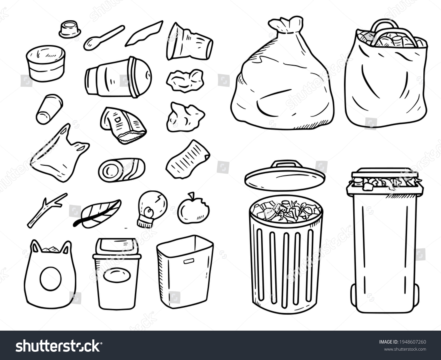 Vektor Stok Trash Can Garbage Doodle Drawing Icon Tanpa Royalti 1948607260 Shutterstock
