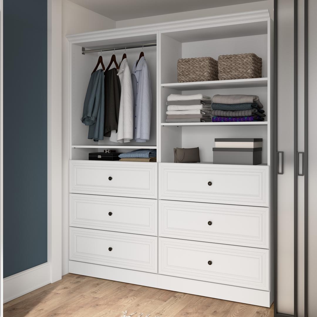 Versatile Traditional Closet System With Shelves Drawers U0026 Clothing Rod 72W X 20D Bestar