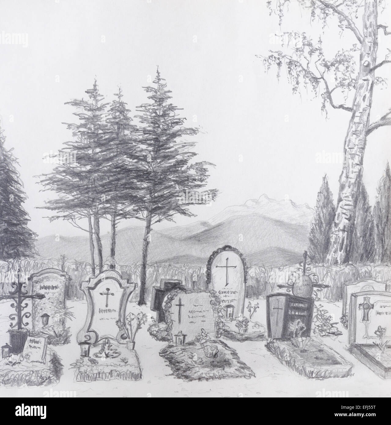 Vintage Church Cemetery Drawing Hi res Stock Photography And 
