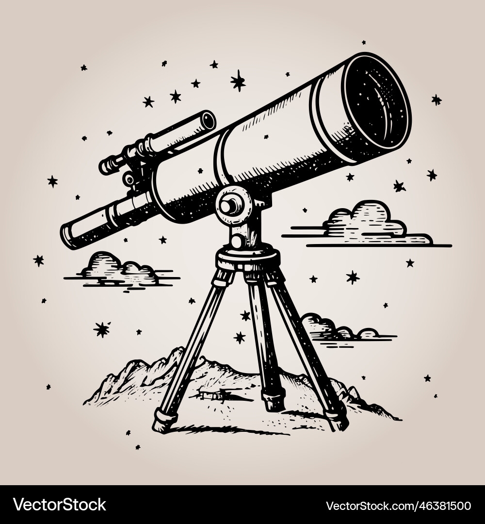 Vintage Engraving Style Sketch Of A Telescope Vector Image