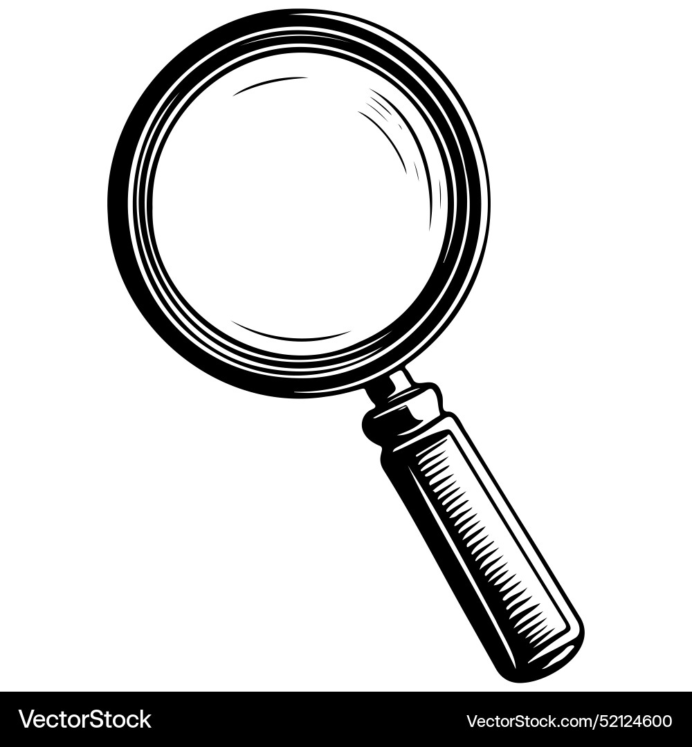 Vintage Magnifying Glass Drawing Outline Cartoon Vector Image