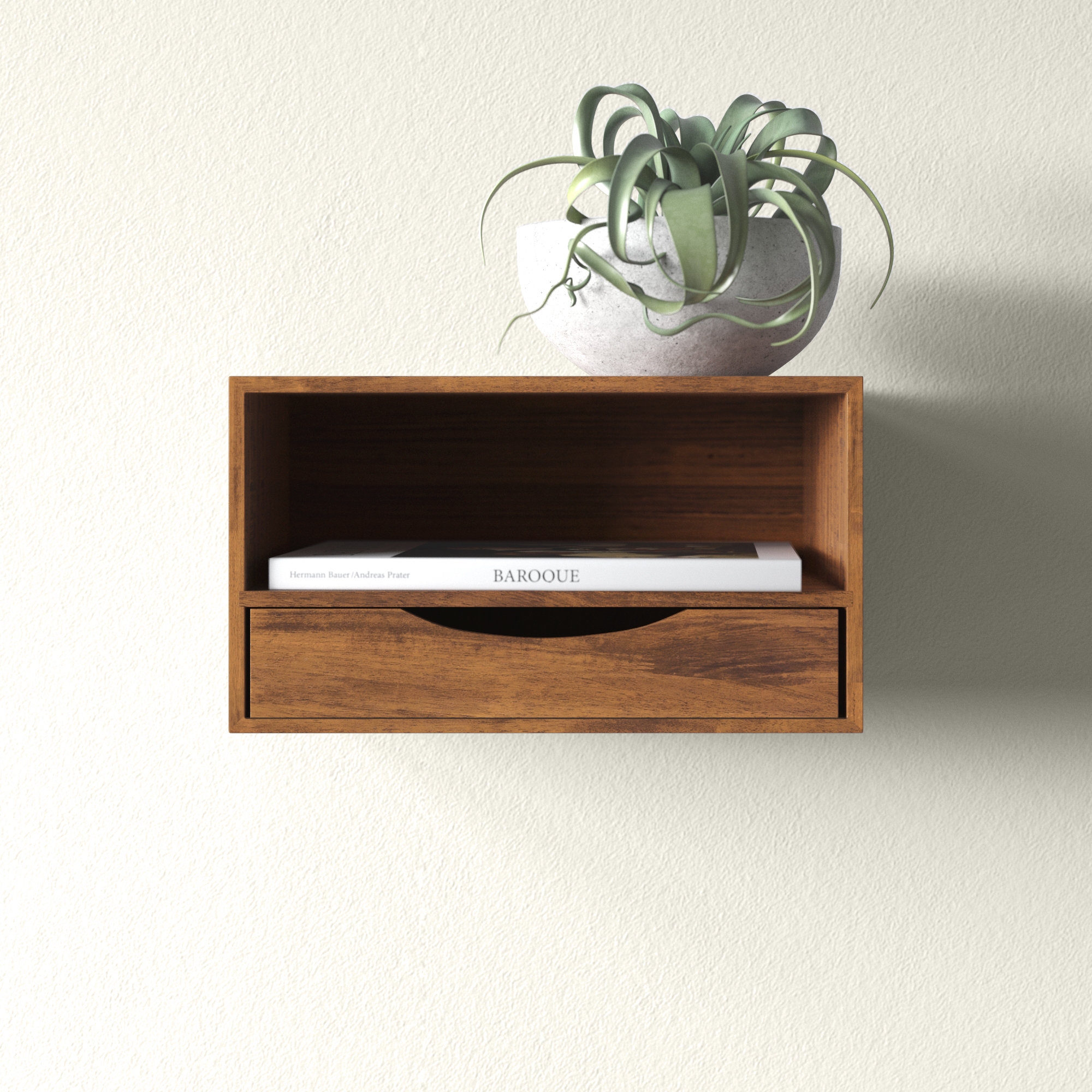 Wade Logan Adeana Poplar Solid Wood Floating Shelf With Drawer Color Finish Rustic Brown