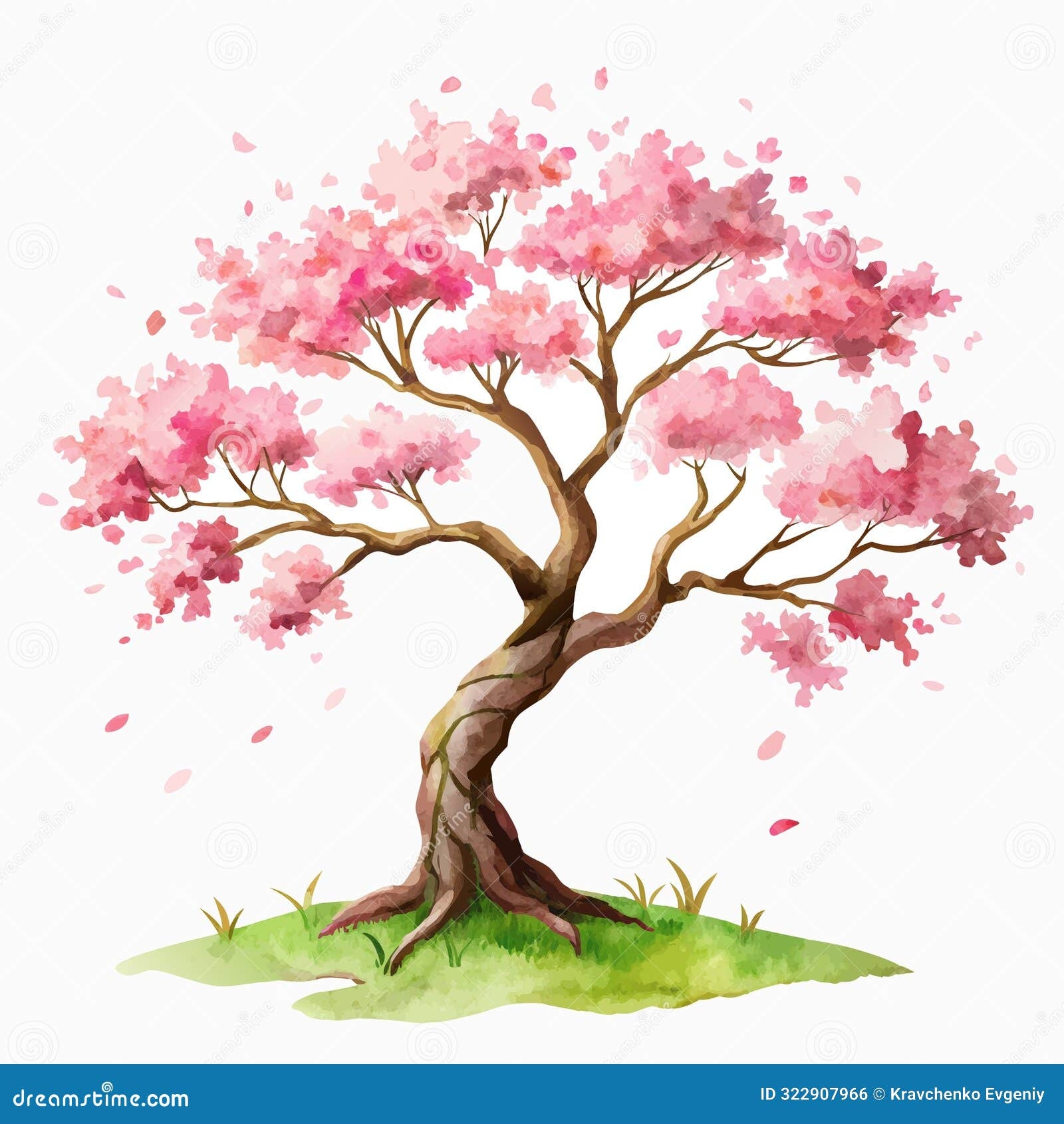 Watercolor Illustration Of A Cherry Blossom Tree In Bloom During The Spring Season Stock Vector Illustration Of Natural Colorful 322907966